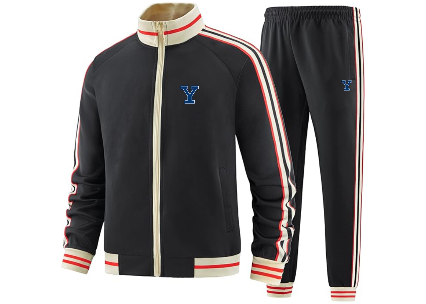 Men's Yale Bulldogs Tracksuit with Bold Striped Accents and Zippered Front Athletic Wear