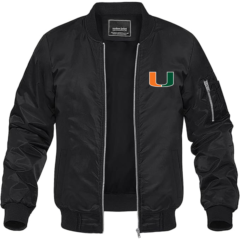 Men's Miami Hurricanes Logo Lightweight Bomber Jacket Windbreaker Softshell Varsity Jacket Coat