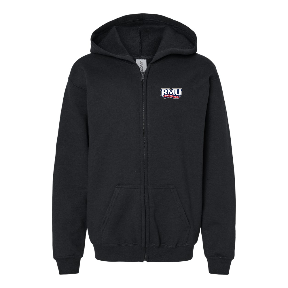 Gildan Heavy Blend Youth Robert Morris Colonials Logo Full Zip Hooded Sweatshirt