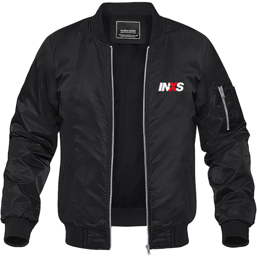 Men's INXS Logo Lightweight Bomber Jacket Windbreaker Softshell Varsity Jacket Coat