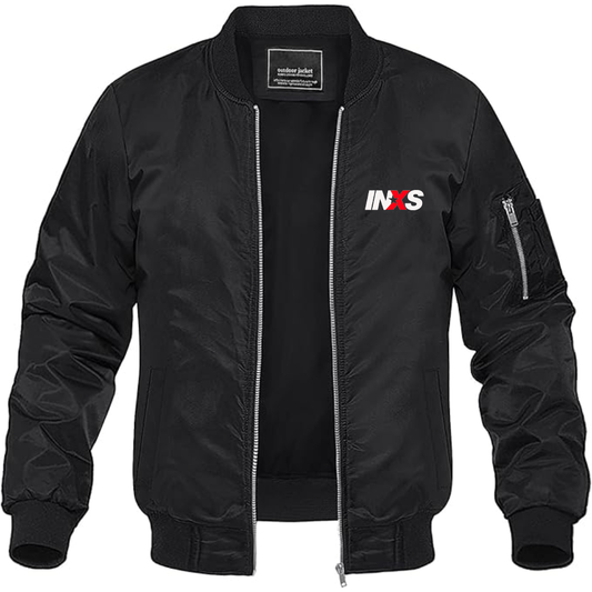 Men's INXS Logo Lightweight Bomber Jacket Windbreaker Softshell Varsity Jacket Coat