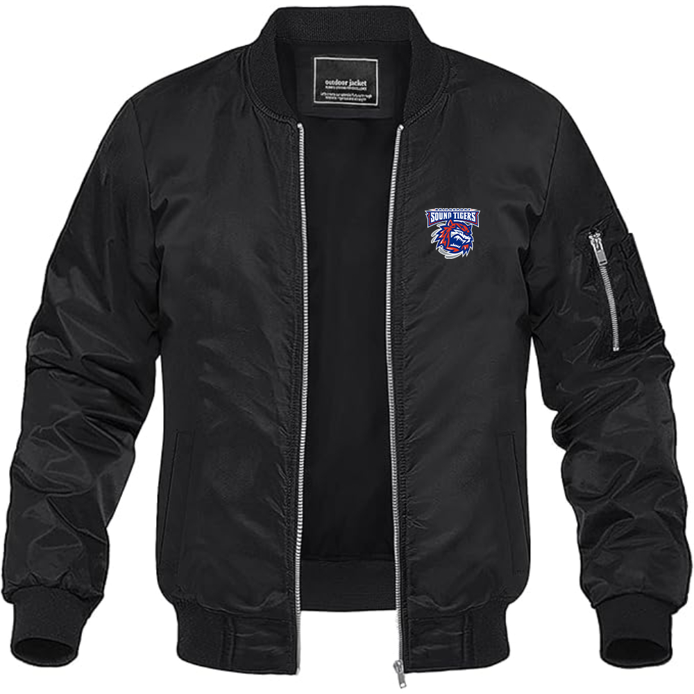 Men's Bridgeport Sound Tigers Logo Lightweight Bomber Jacket Windbreaker Softshell Varsity Jacket Coat