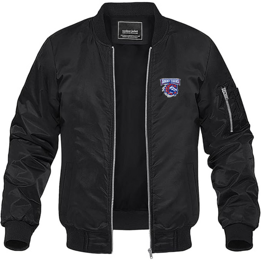 Men's Bridgeport Sound Tigers Logo Lightweight Bomber Jacket Windbreaker Softshell Varsity Jacket Coat