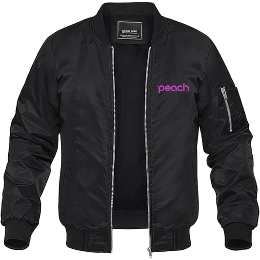 Men's Peach Aviation Logo Lightweight Bomber Jacket Windbreaker Softshell Varsity Jacket Coat