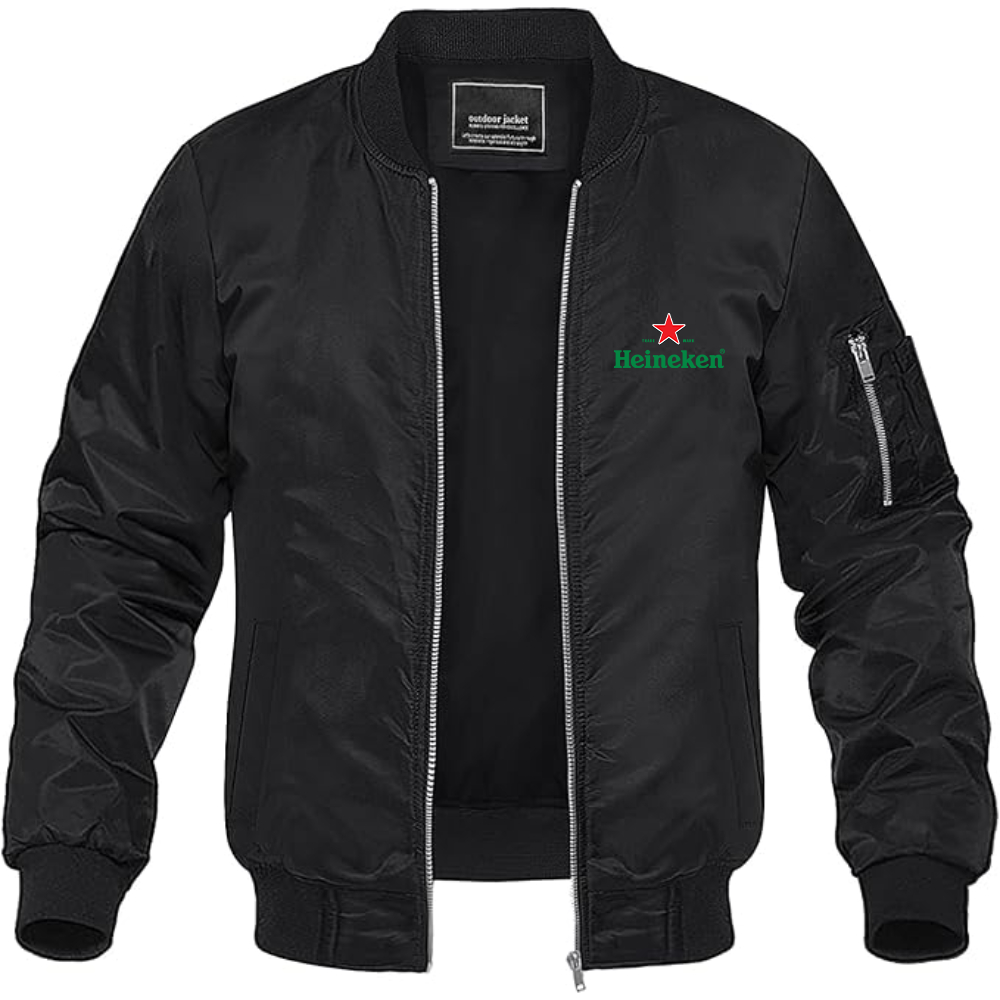 Men's Heineken Logo Lightweight Bomber Jacket Windbreaker Softshell Varsity Jacket Coat