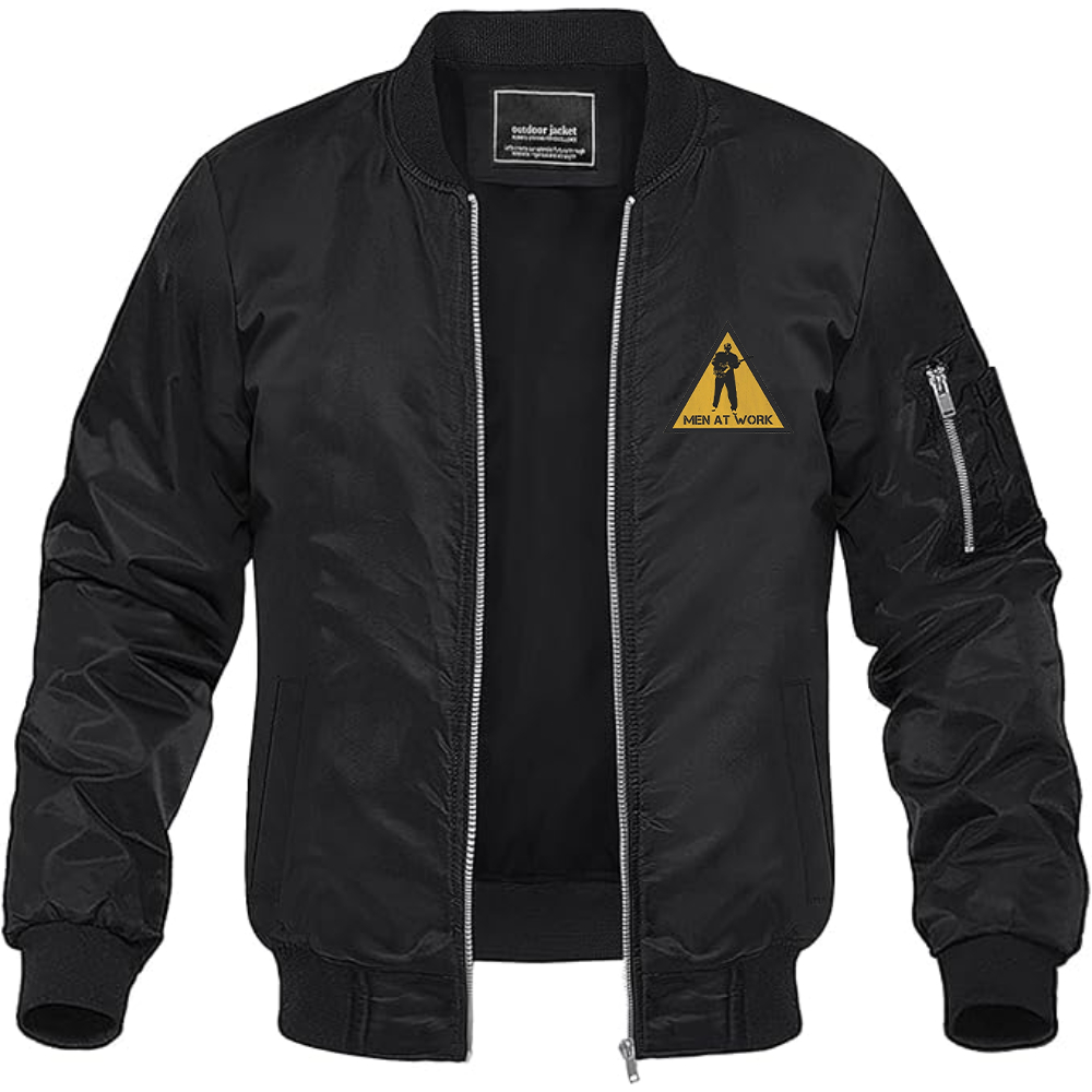 Men's Men at Work Logo Lightweight Bomber Jacket Windbreaker Softshell Varsity Jacket Coat