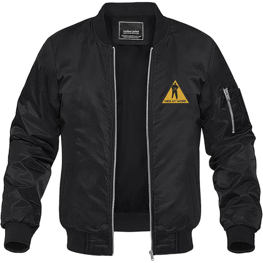 Men's Men at Work Logo Lightweight Bomber Jacket Windbreaker Softshell Varsity Jacket Coat