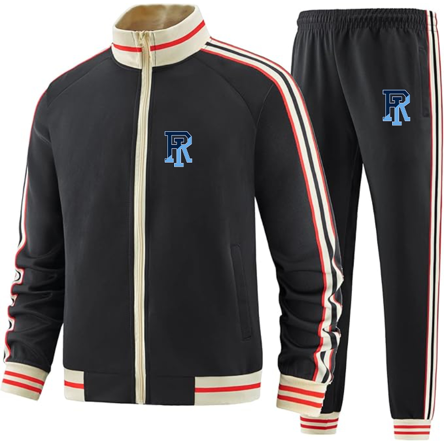 Men's Rhode Island Rams Logo Tracksuit with Bold Striped Accents and Zippered Front Athletic Wear