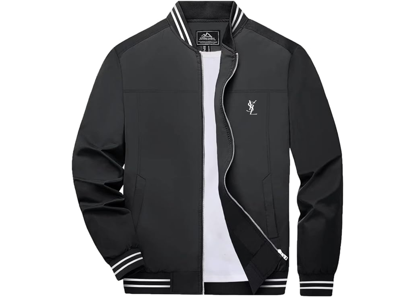 Men's YSL Lightweight Zip-Up Ribbed Collar and Cuffs Bomber Jacket