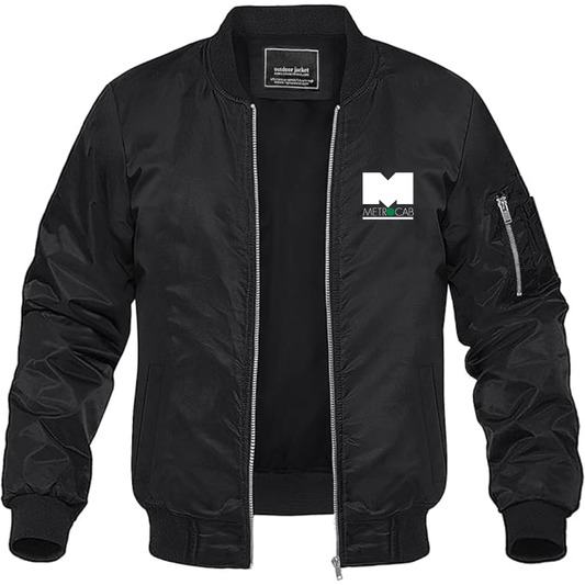 Men's Metrocab Logo Lightweight Bomber Jacket Windbreaker Softshell Varsity Jacket Coat