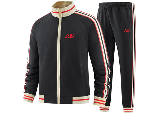 Men's ADP Logo  Tracksuit with Bold Striped Accents and Zippered Front Athletic Wear