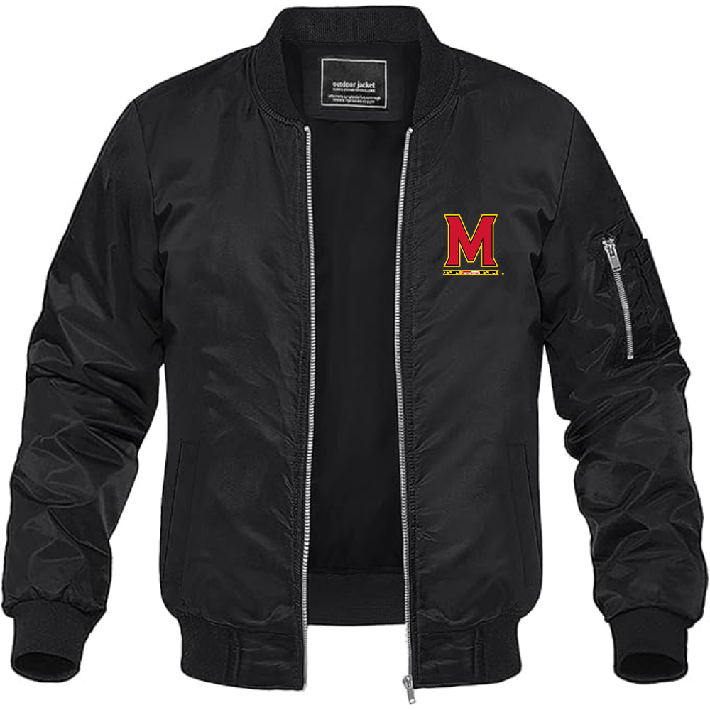 Men's Maryland Terrapins Logo Lightweight Bomber Jacket Windbreaker Softshell Varsity Jacket Coat