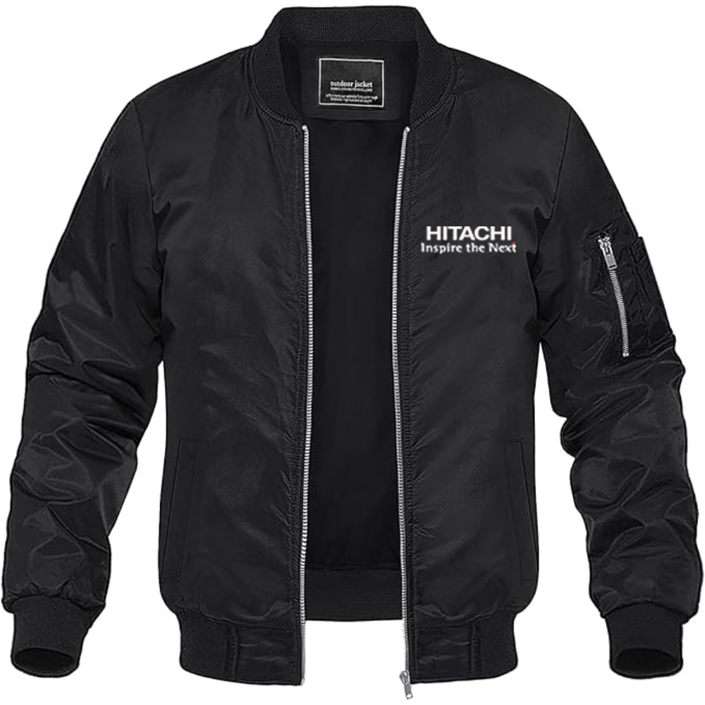 Men's Hitachi Logo Lightweight Bomber Jacket Windbreaker Softshell Varsity Jacket Coat
