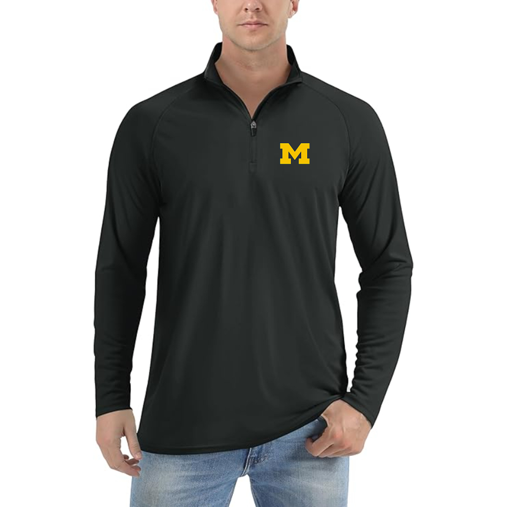 Men's Michigan Wolverines Logo Lightweight Quarter-Zip Athletic Shirt Long Sleeve Performance Wear