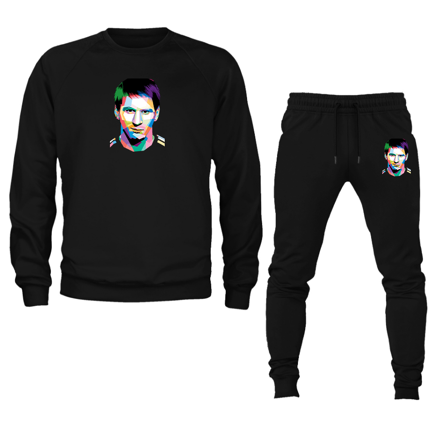 Men's Lionel Messi Face Art Soccer Crewneck Sweatshirt Joggers Suit