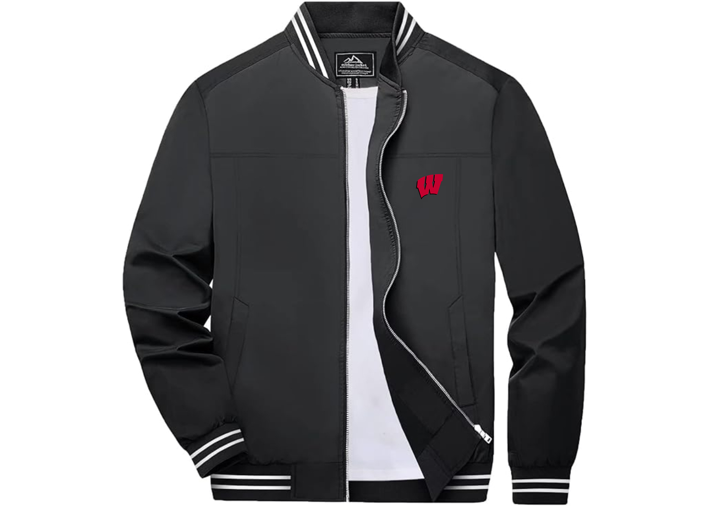 Men's Wisconsin Badgers Lightweight Zip-Up Ribbed Collar and Cuffs Bomber Jacket