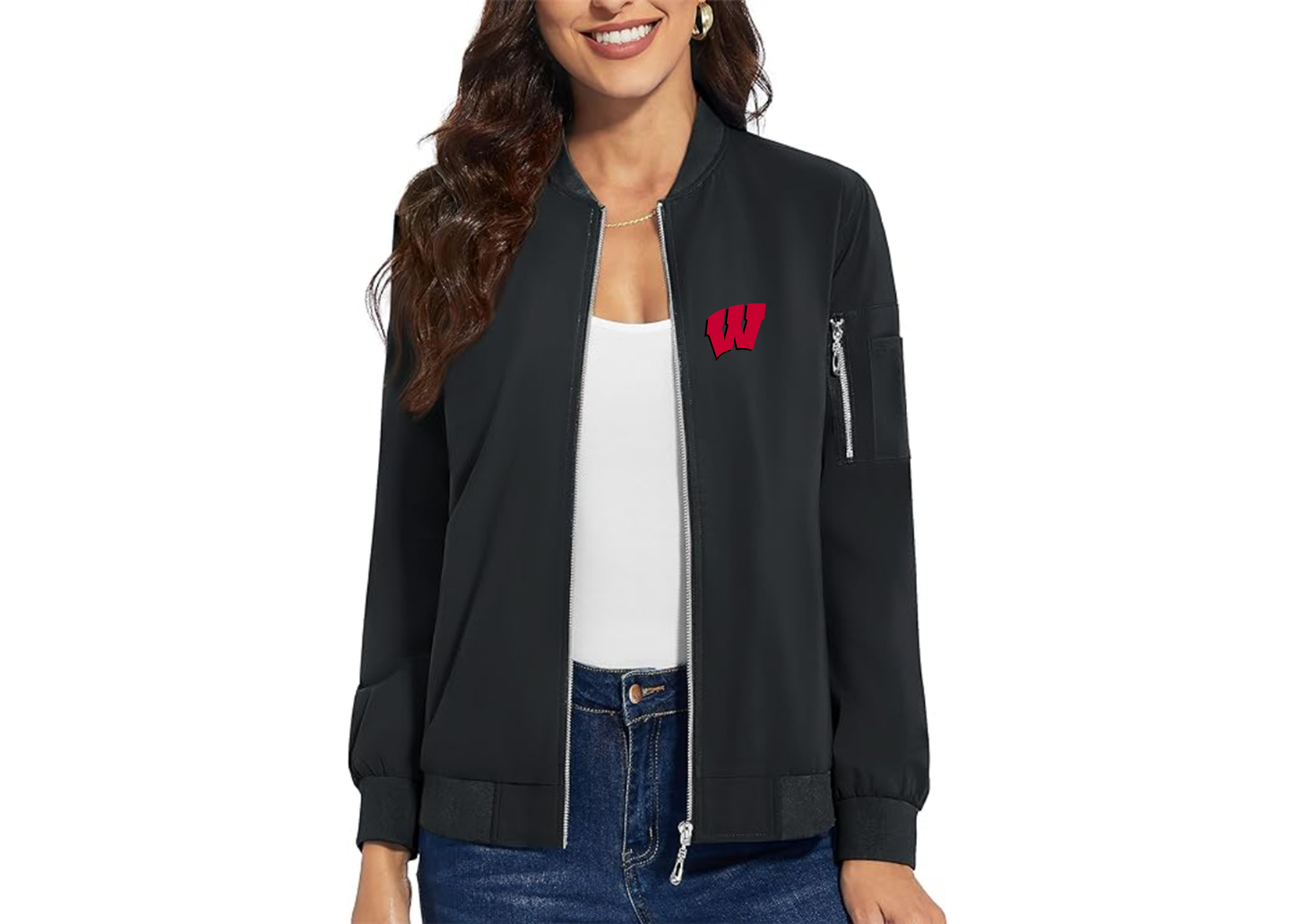 Women's Wisconsin Badgers Premium Bomber Jacket with Polished Detailing and Functional Sleeve Pocket Modern Luxury Outerwear
