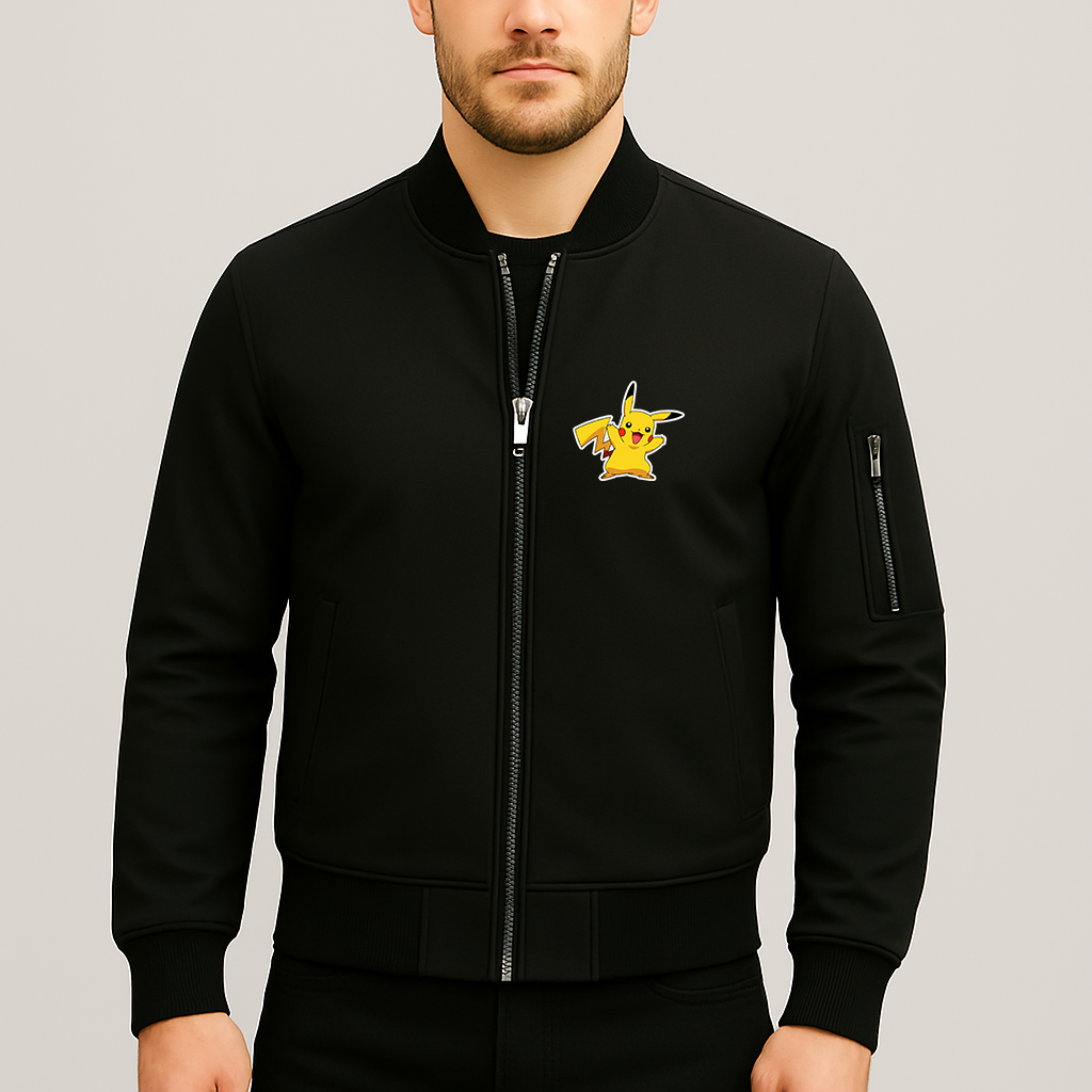 Men's Pikachu Cartoon Lightweight Bomber Jacket Windbreaker Softshell Varsity Jacket Coat