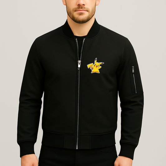 Men's Pikachu Cartoon Lightweight Bomber Jacket Windbreaker Softshell Varsity Jacket Coat