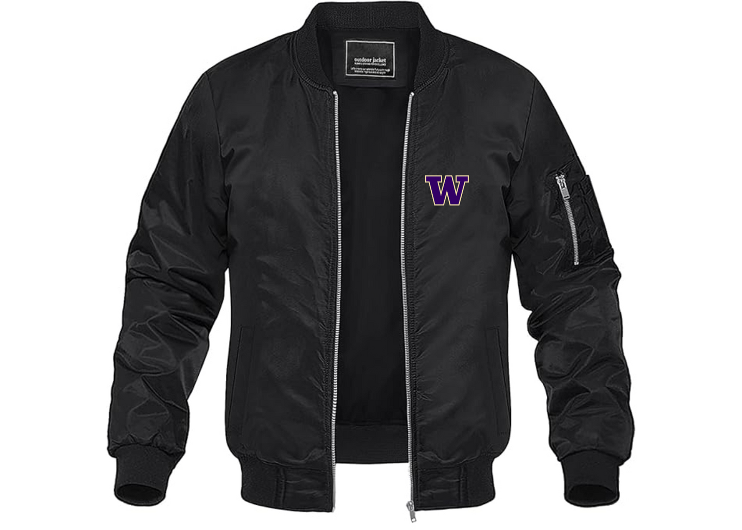 Men's Washington Huskies Lightweight Bomber Jacket Windbreaker Softshell Varsity Jacket Coat
