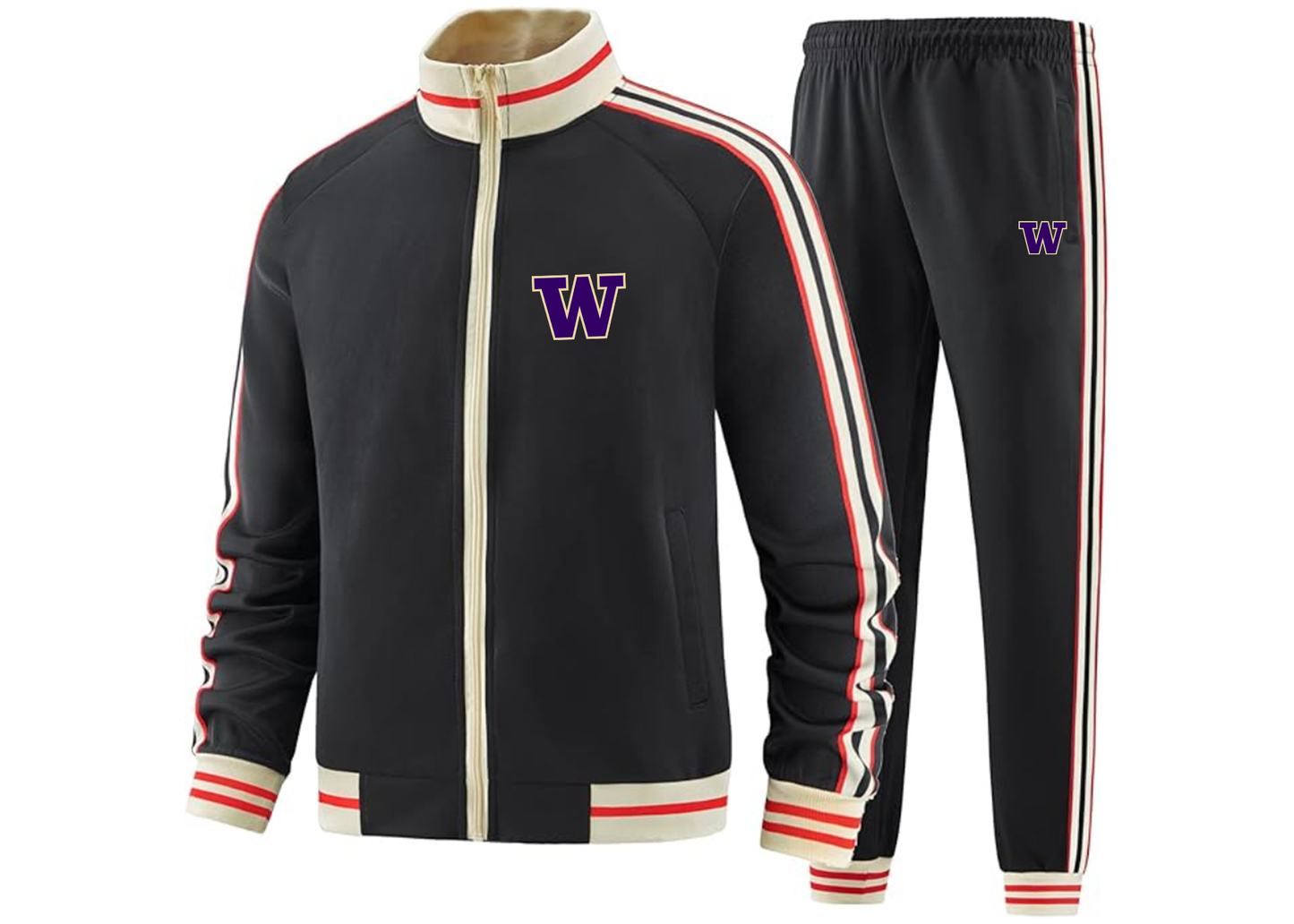 Men's Washington Huskies Tracksuit with Bold Striped Accents and Zippered Front Athletic Wear