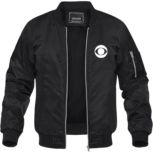 Men's CBS Logo Lightweight Bomber Jacket Windbreaker Softshell Varsity Jacket Coat
