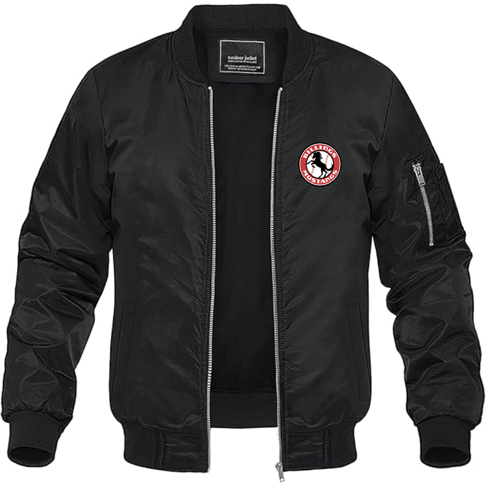 Men's Billings Mustangs Logo Lightweight Bomber Jacket Windbreaker Softshell Varsity Jacket Coat