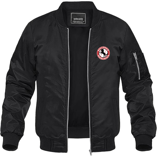 Men's Billings Mustangs Logo Lightweight Bomber Jacket Windbreaker Softshell Varsity Jacket Coat