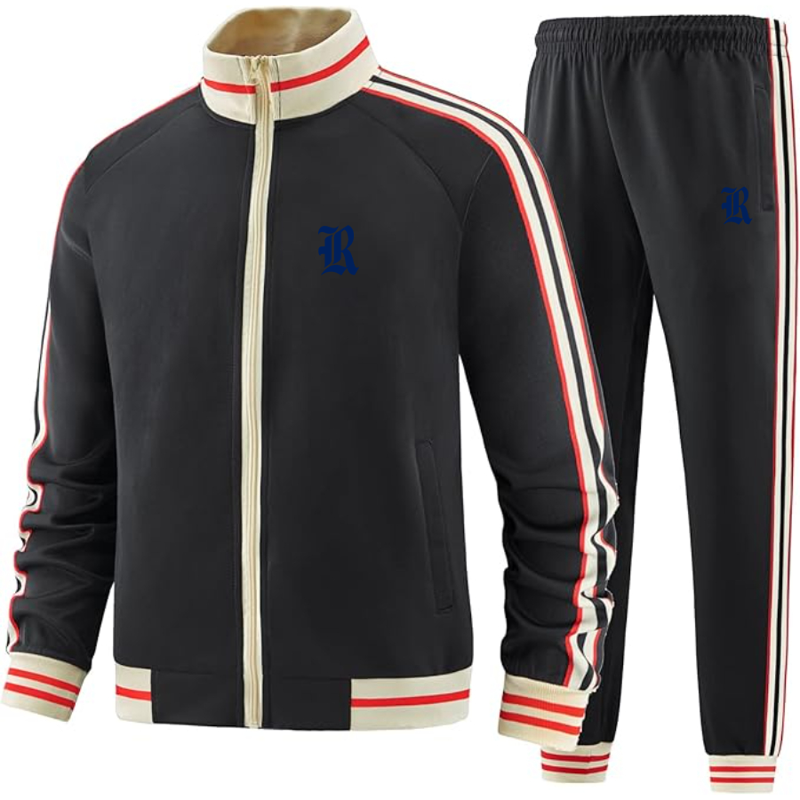 Men's Rice Owls Logo  Tracksuit with Bold Striped Accents and Zippered Front Athletic Wear