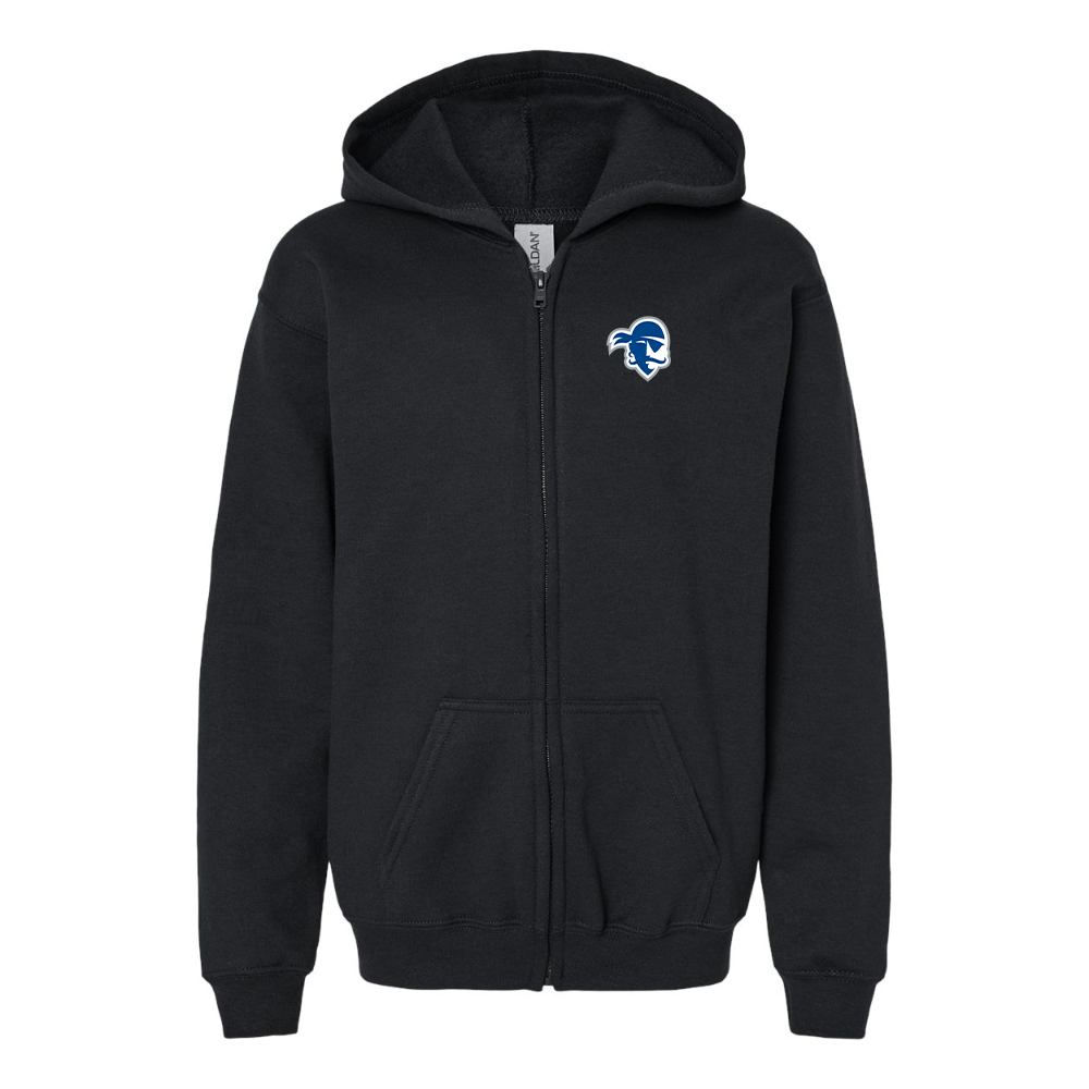 Gildan Heavy Blend Youth Seton Hall Pirates Logo Full Zip Hooded Sweatshirt