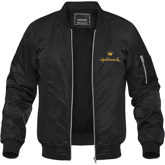 Men's Hallmark golden logo Lightweight Bomber Jacket Windbreaker Softshell Varsity Jacket Coat