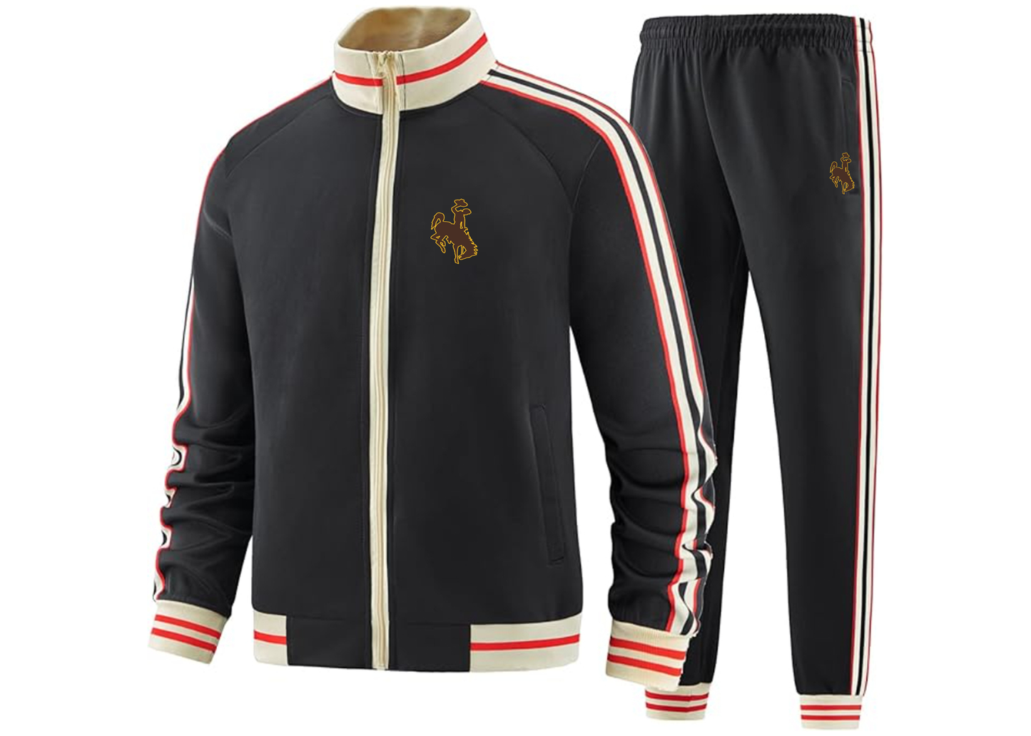 Men's Wyoming Cowboys Tracksuit with Bold Striped Accents and Zippered Front Athletic Wear