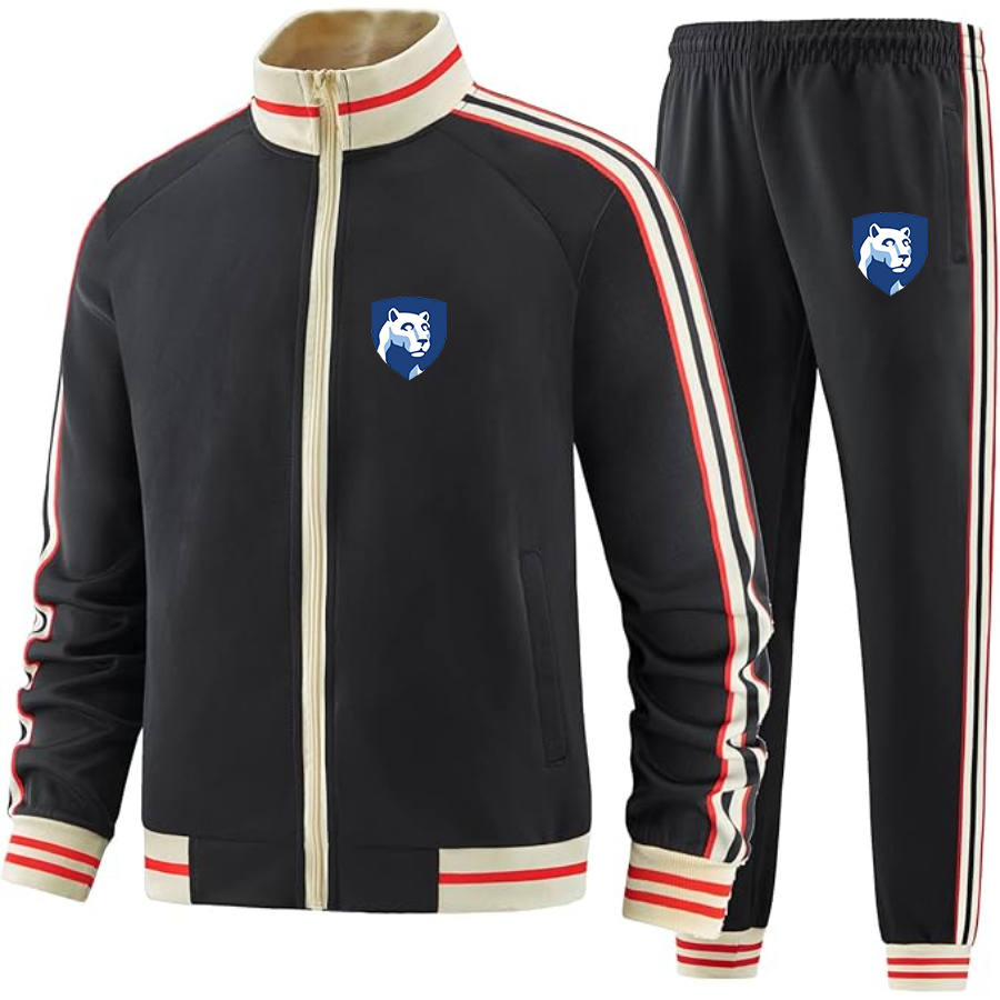 Men's Penn State Symbol Tracksuit with Bold Striped Accents and Zippered Front Athletic Wear