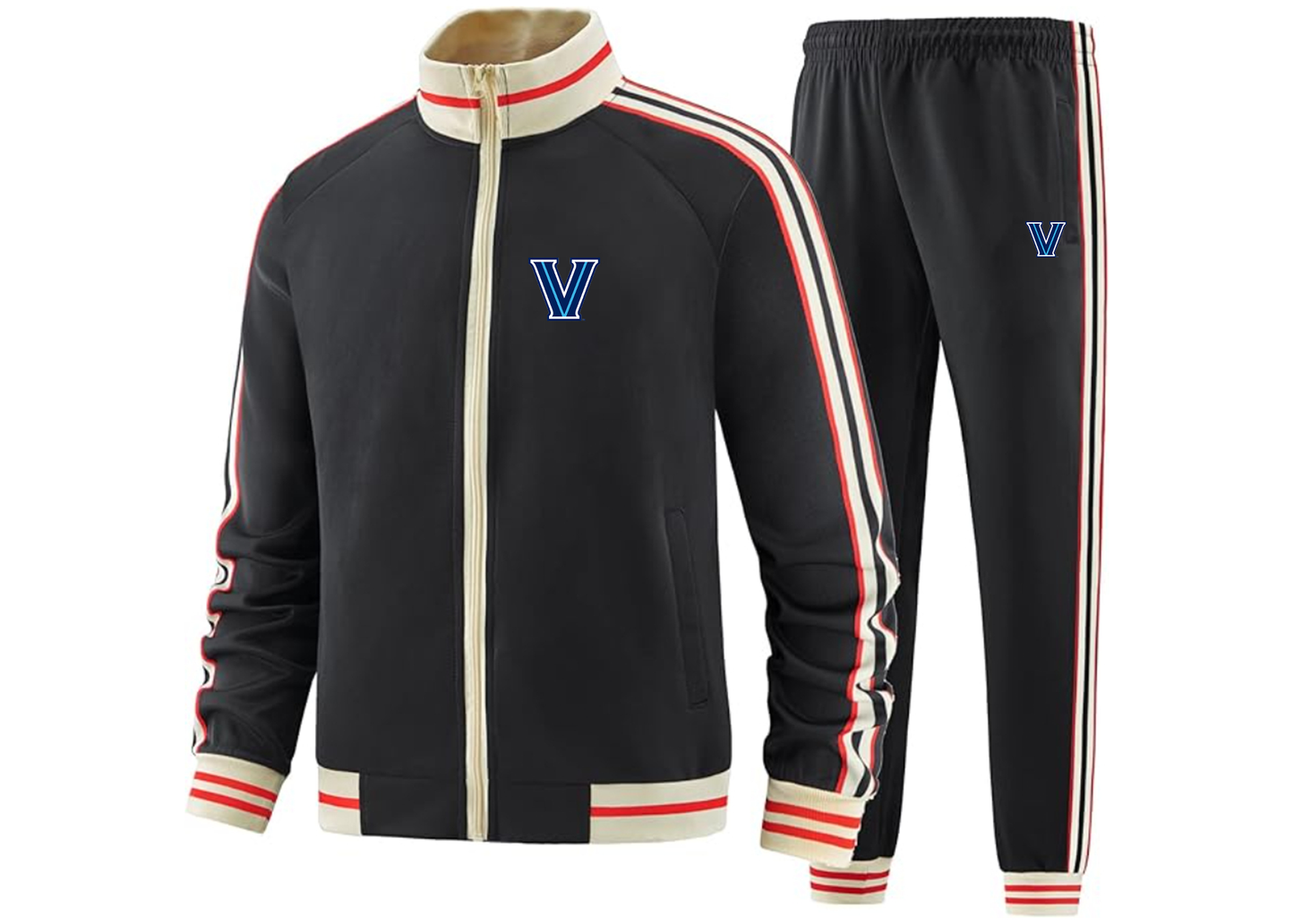 Men's Villanova Wildcats Tracksuit with Bold Striped Accents and Zippered Front Athletic Wear