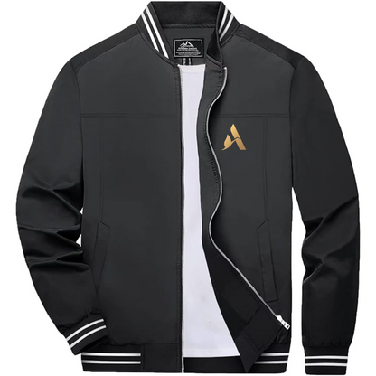 Men's Accor Golden Logo Lightweight Zip-Up Ribbed Collar and Cuffs Bomber Jacket
