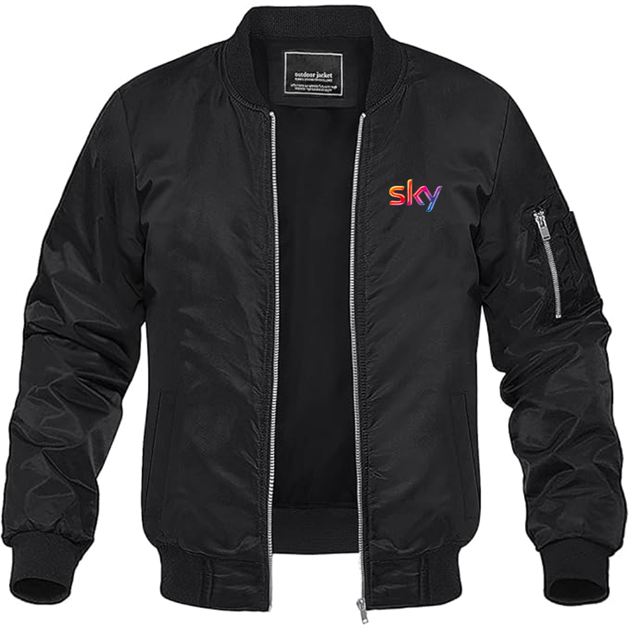 Men's Sky Logo Lightweight Bomber Jacket Windbreaker Softshell Varsity Jacket Coat
