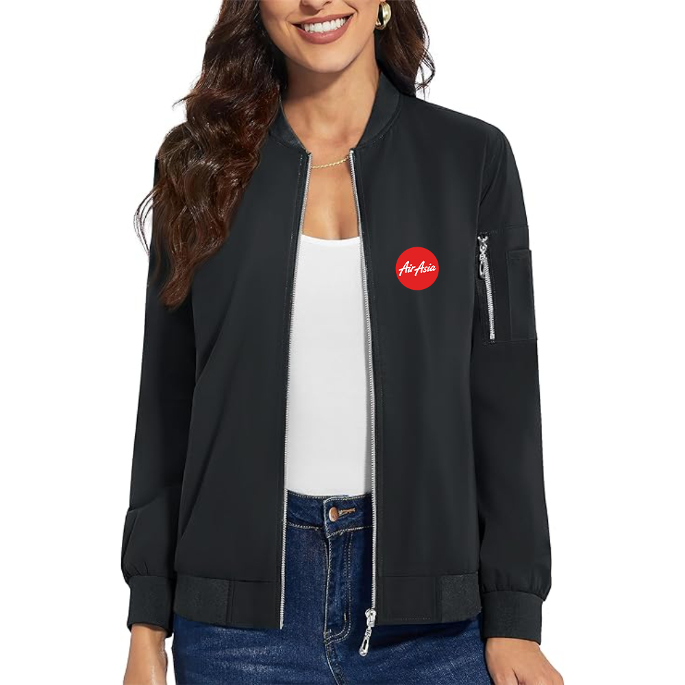 Women's Air Asia Logo Premium Bomber Jacket with Polished Detailing and Functional Sleeve Pocket Modern Luxury Outerwear