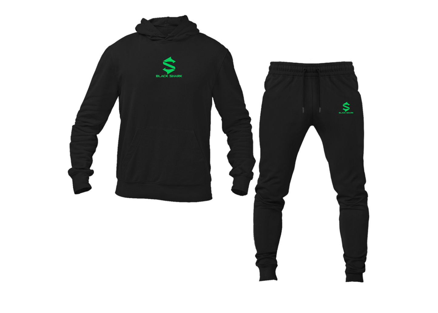 Men's Black Shark Logo Hoodie Joggers Set