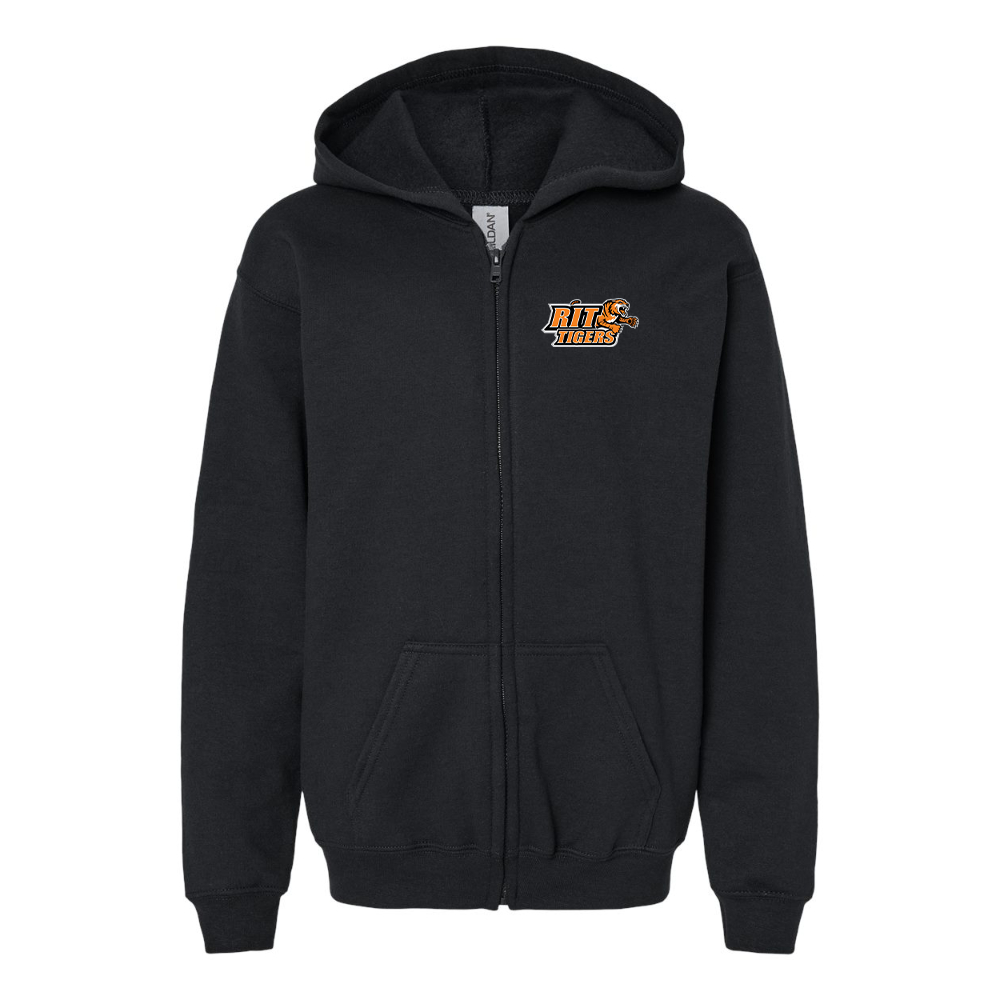 Gildan Heavy Blend Youth RIT Tigers Logo Full Zip Hooded Sweatshirt