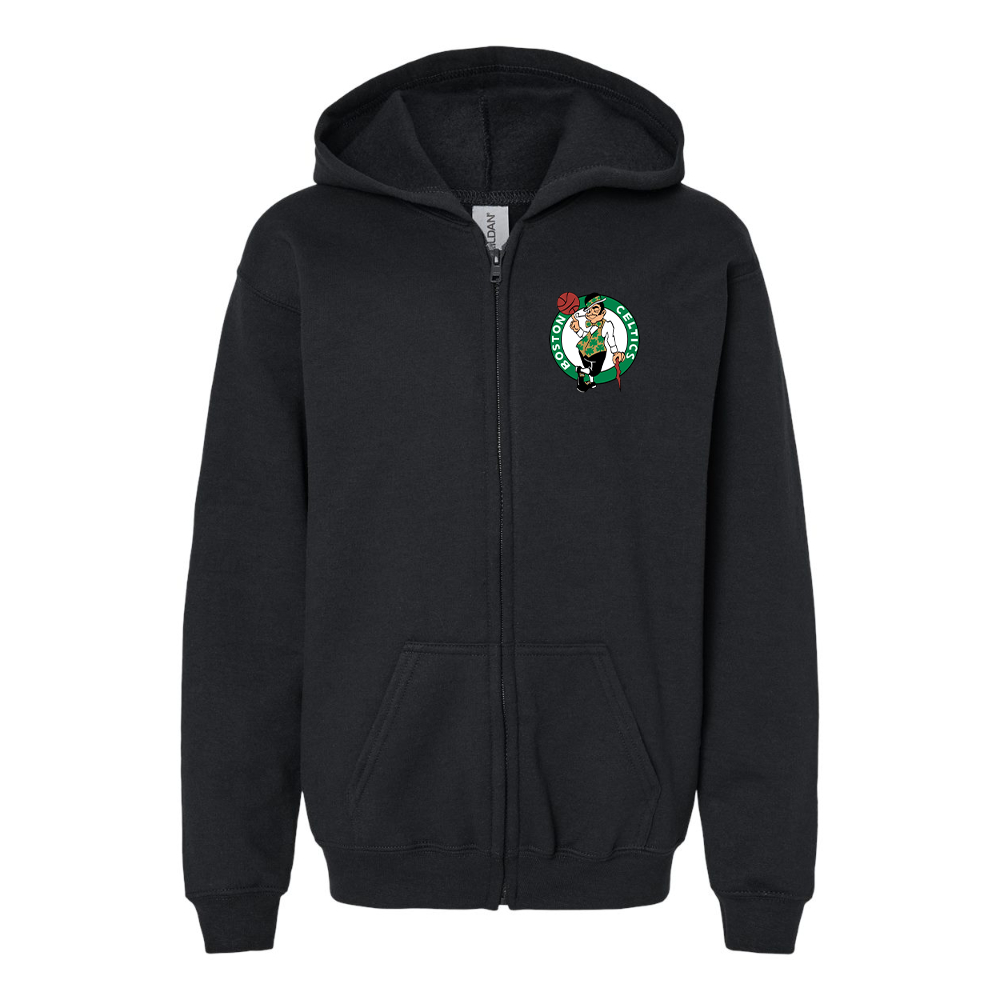 Gildan Heavy Blend Youth Boston Celtics Logo Full Zip Hooded Sweatshirt