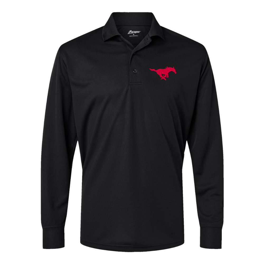 Men's SMU Mustangs Logo Paragon Prescott Long Sleeve Polo