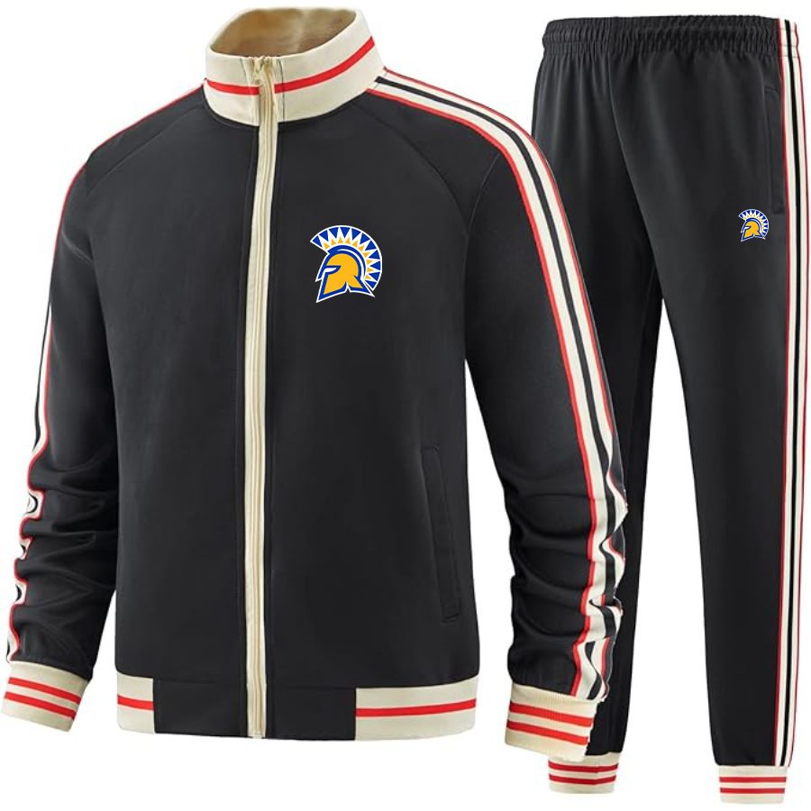 Men's San Jose State Spartans Logo  Tracksuit with Bold Striped Accents and Zippered Front Athletic Wear