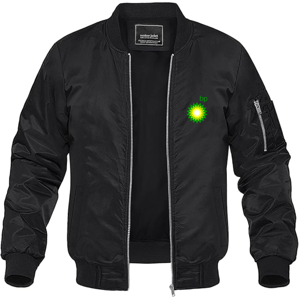Men's BP Oil Logo Lightweight Bomber Jacket Windbreaker Softshell Varsity Jacket Coat