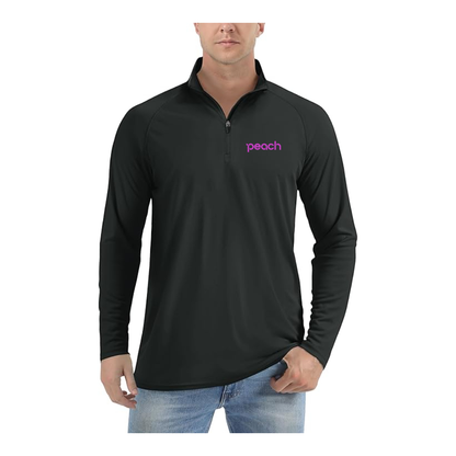Men's Peach Aviation Logo Lightweight Quarter-Zip Athletic Shirt Long Sleeve Performance Wear