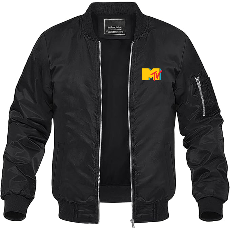 Men's MTV Logo Lightweight Bomber Jacket Windbreaker Softshell Varsity Jacket Coat