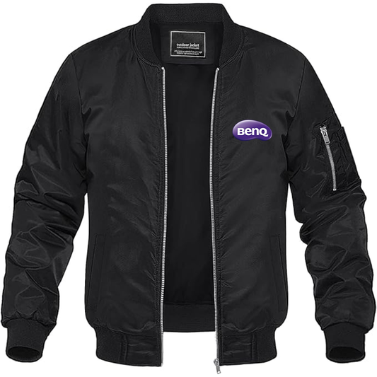 Men's BenQ Logo Lightweight Bomber Jacket Windbreaker Softshell Varsity Jacket Coat