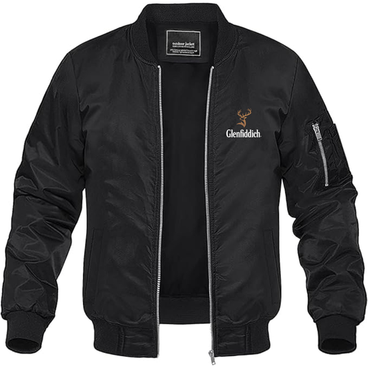 Men's Glenfiddich Logo Lightweight Bomber Jacket Windbreaker Softshell Varsity Jacket Coat