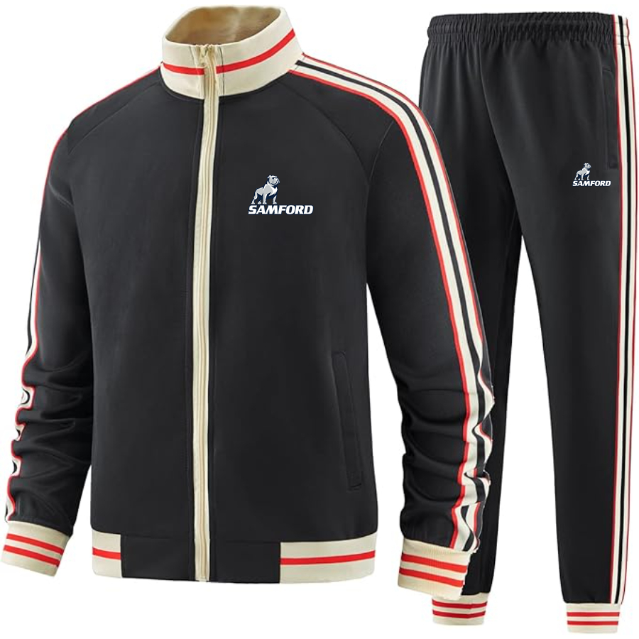 Men's Samford Bulldogs Logo Tracksuit with Bold Striped Accents and Zippered Front Athletic Wear