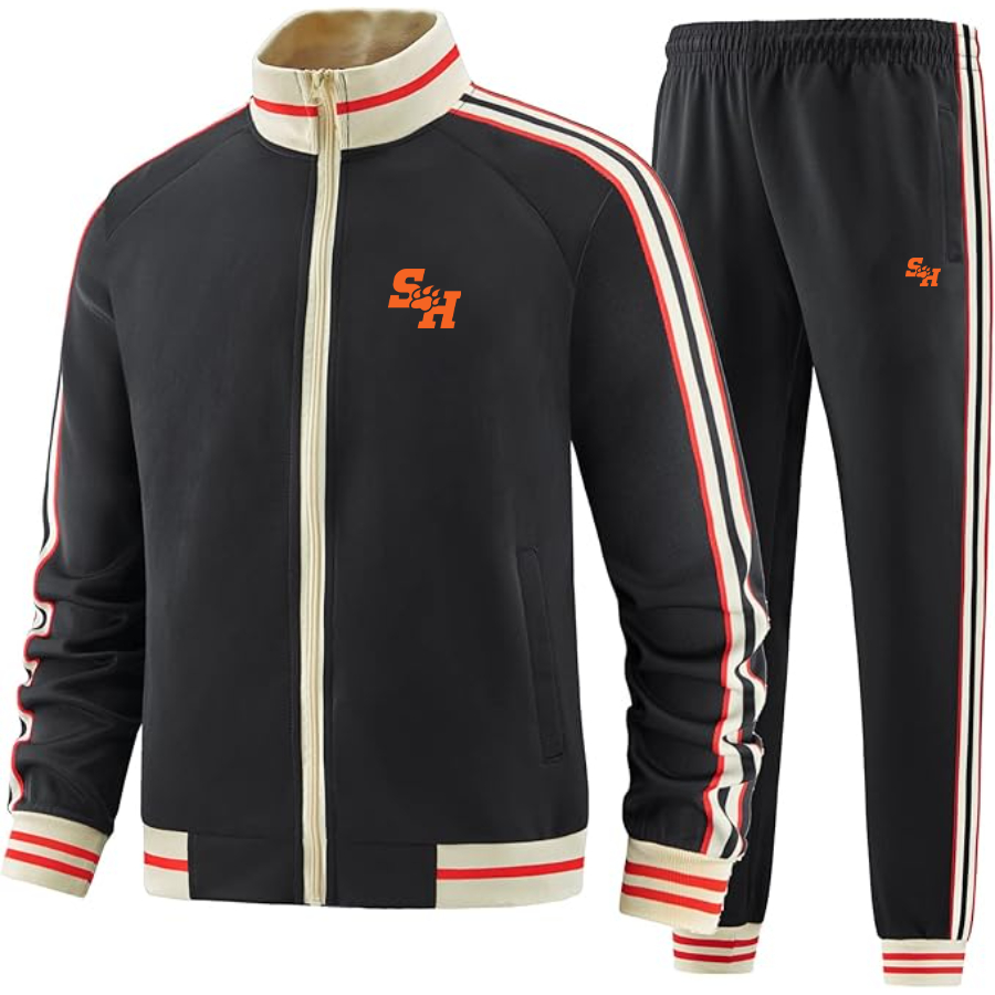 Men's Sam Houston State Bearkats Logo Tracksuit with Bold Striped Accents and Zippered Front Athletic Wear