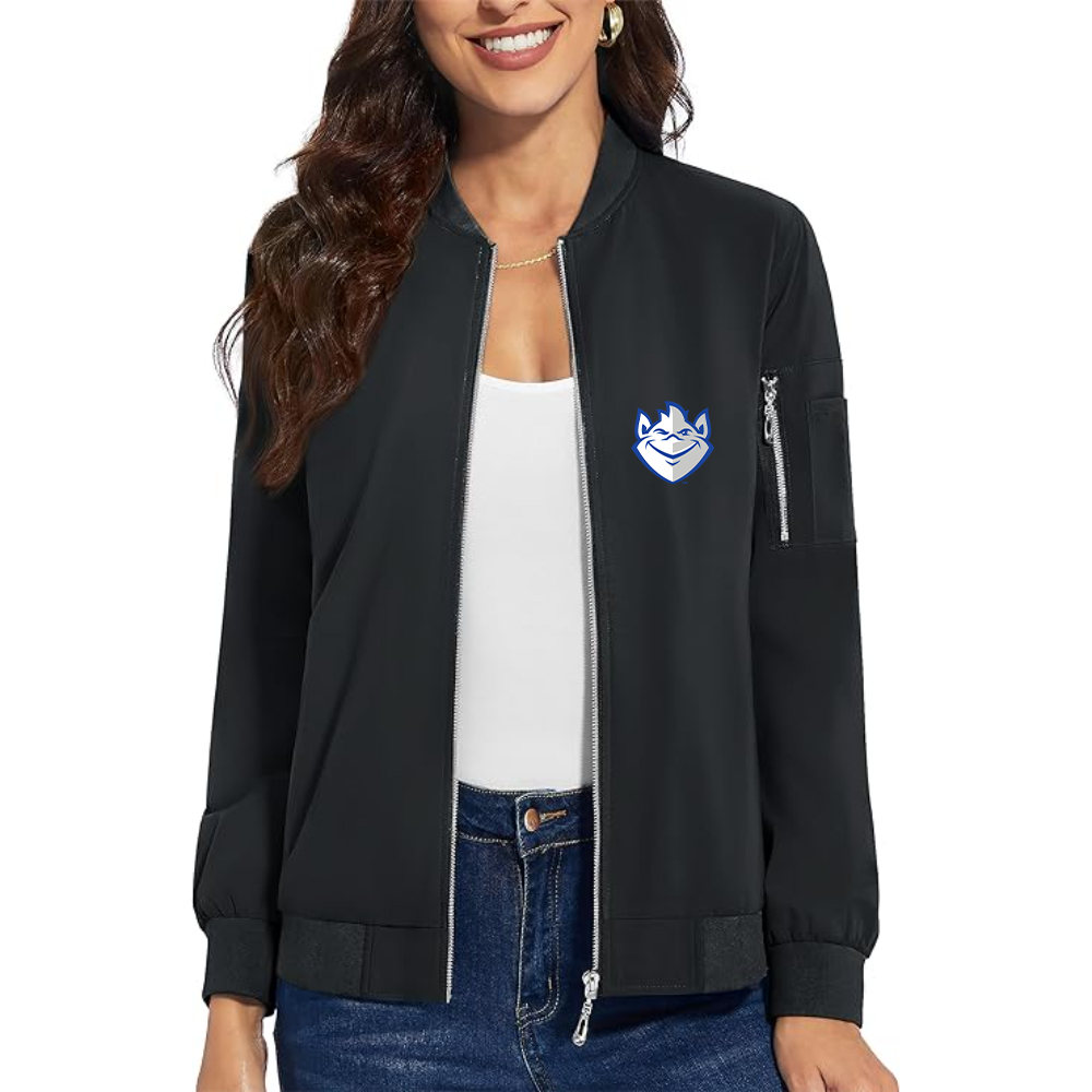 Women's Saint Louis Billikens Logo Premium Bomber Jacket with Polished Detailing and Functional Sleeve Pocket Modern Luxury Outerwear